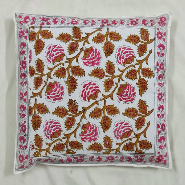 The Decor Nook Pink Brown Floral Print With Pink Border Cushion Cover - Distacart