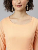Thumbnail for Janasya Peach-Coloured Flared Sleeves Georgette Anarkali Kurta - Distacart