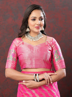 Thumbnail for Lorenvalley Fashion Pink Soft Silk Woven Design with Zari Weaving Leheriya Design Saree - Distacart