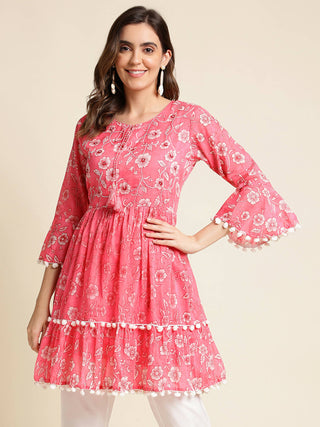 Pink Cotton Floral Printed Top - Himanshi - Distacart