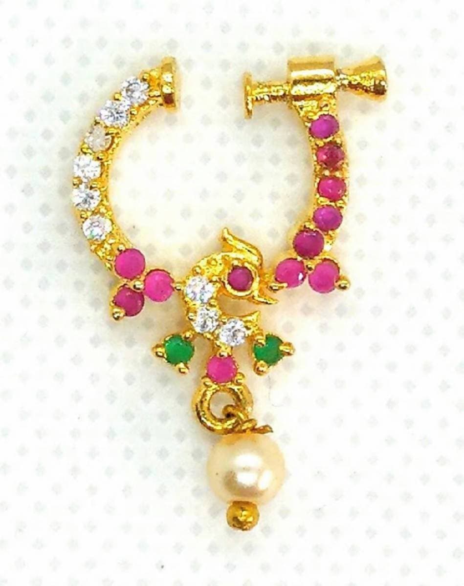 AD Ruby Peacock Bridal Nose Ring