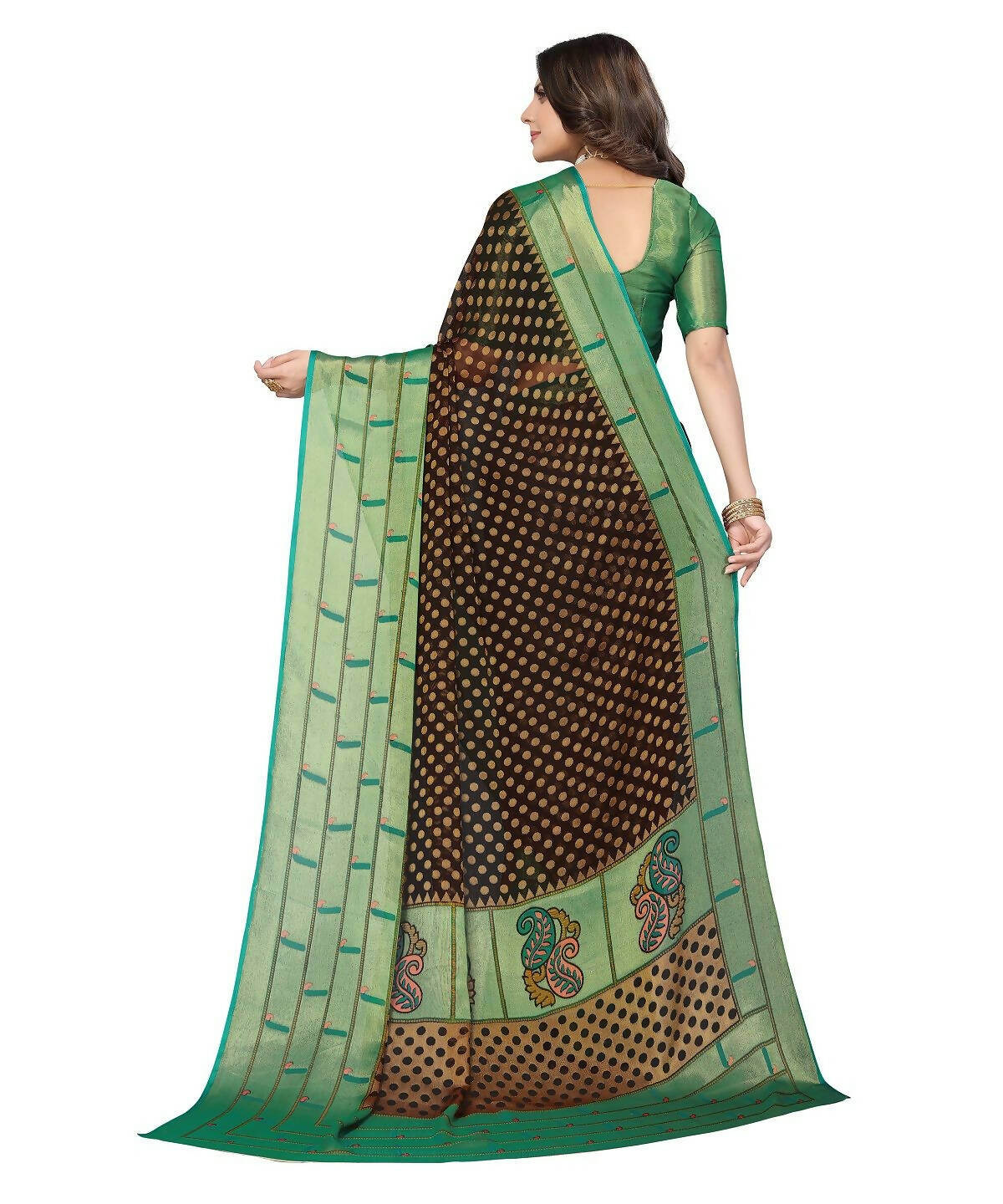 Vamika Black Chiffon Brasso Bollywood Style Woven Saree (DIMPLE BLACK) - Distacart