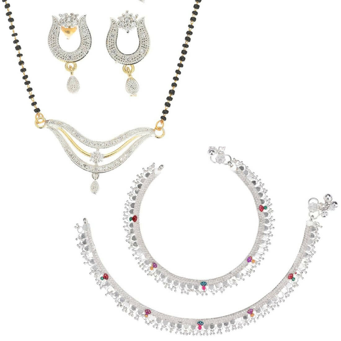 AanyaCentric Gold-plated Mangalsutra Pendant Earring Set & Silver Plated Anklet - Distacart