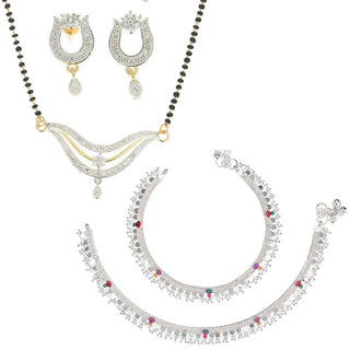 AanyaCentric Gold-plated Mangalsutra Pendant Earring Set & Silver Plated Anklet - Distacart