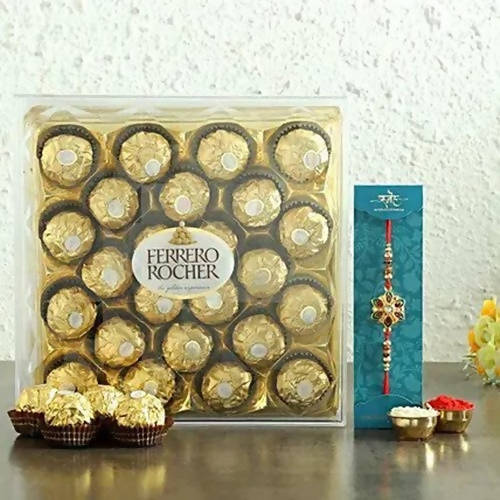 Meenakari Rakhi and 24 Pcs Ferrero Rocher