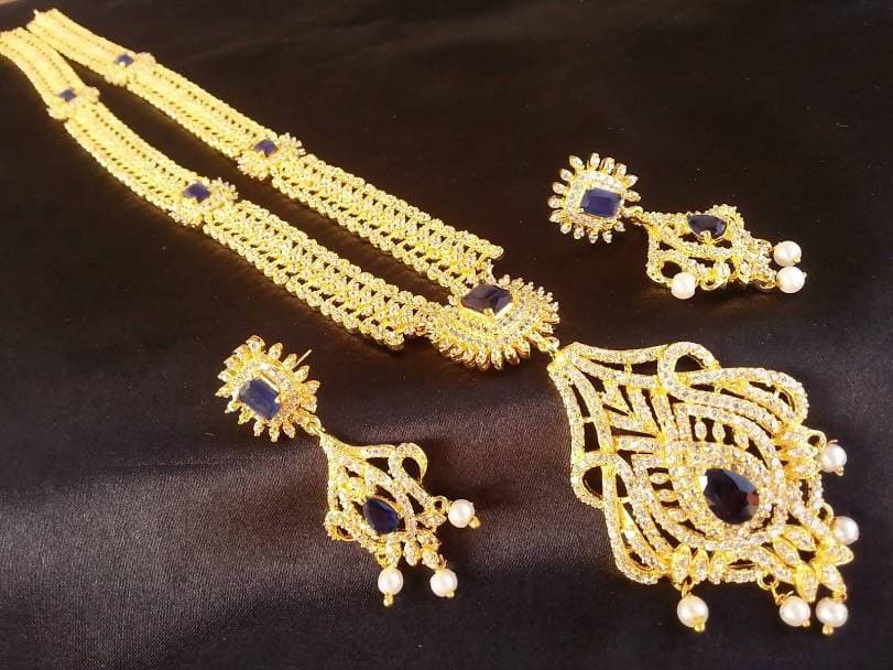 Blue AD Bridal Long Necklace Set