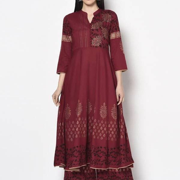 Aniyah Rayon Maroon Color Block Print Anarkali kurta (AN-182K)