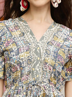 Thumbnail for Green Rayon Foil Printed Long Dress - Michan - Distacart