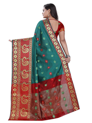 Vamika Banarasi Cotton Silk Rama Green Weaving Saree