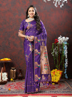 Thumbnail for Lorenvalley Fashion Purple Soft Paithani Silk Woven Design Copper Zari Meenakari Weaving Saree - Distacart