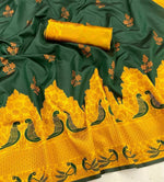Thumbnail for DEIANA'S Beautiful Golden Jari with New Design Soft Lichi Silk Saree - Green - Distacart