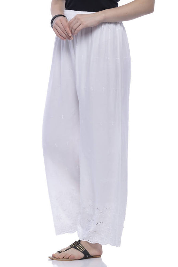 Mominos Fashion Rayon Cotton White Embroidery Chikan Palazzo - Distacart