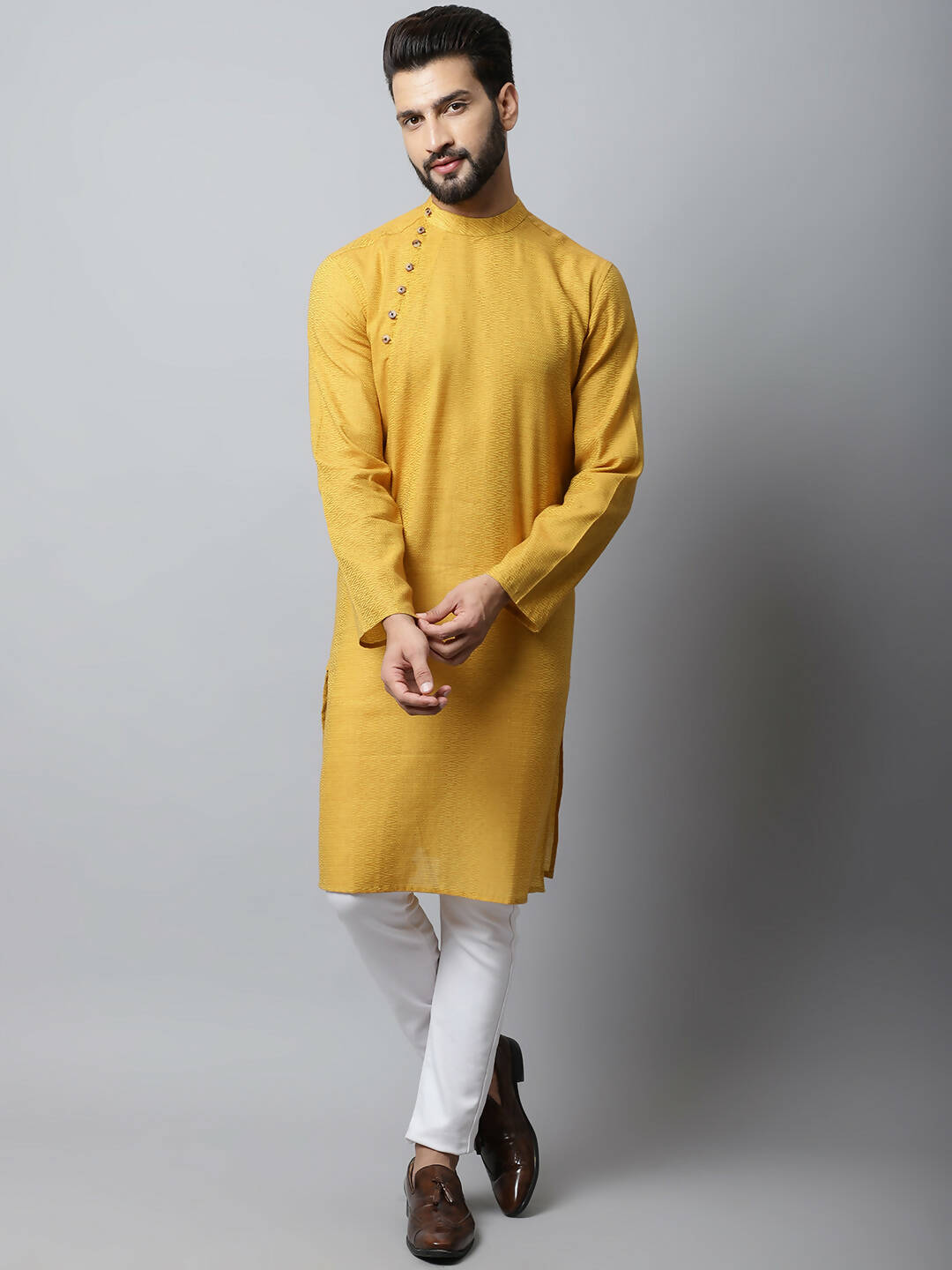 Even Apparels Yellow Color Pure Cotton Men's Kurta With Side Placket (SLD1192) - Distacart