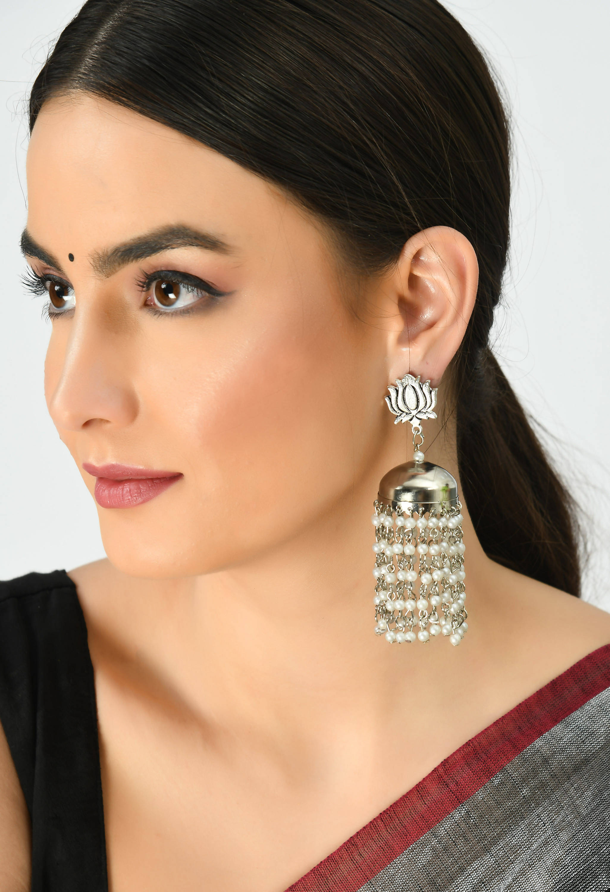 Mominos Fashion Johar Kamal Lotus Design Earrings With Pearls Jhumkas - Distacart