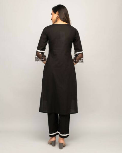 FIORRA Women's Black Cotton Straight Kurta Palazzo Set - Distacart