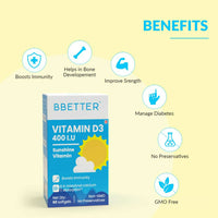 Thumbnail for BBETTER Vitamin D3 400 IU Capsules - Distacart