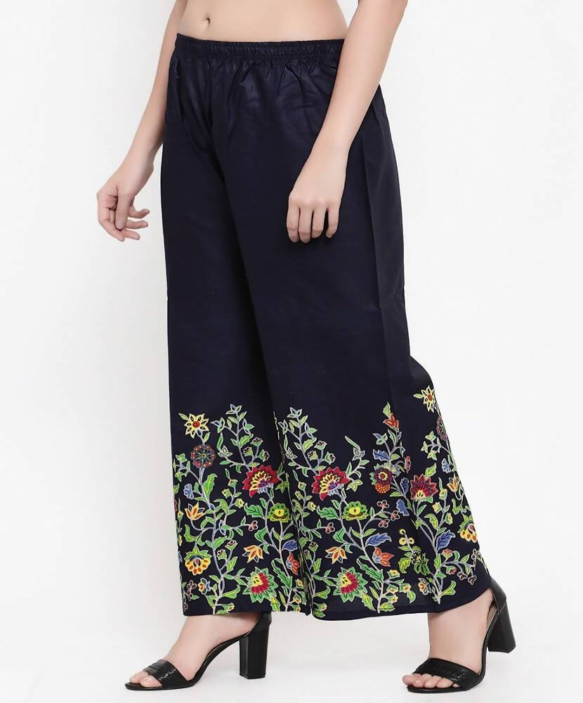 Mominos Fashion Navy Blue Floral Design Palazzo