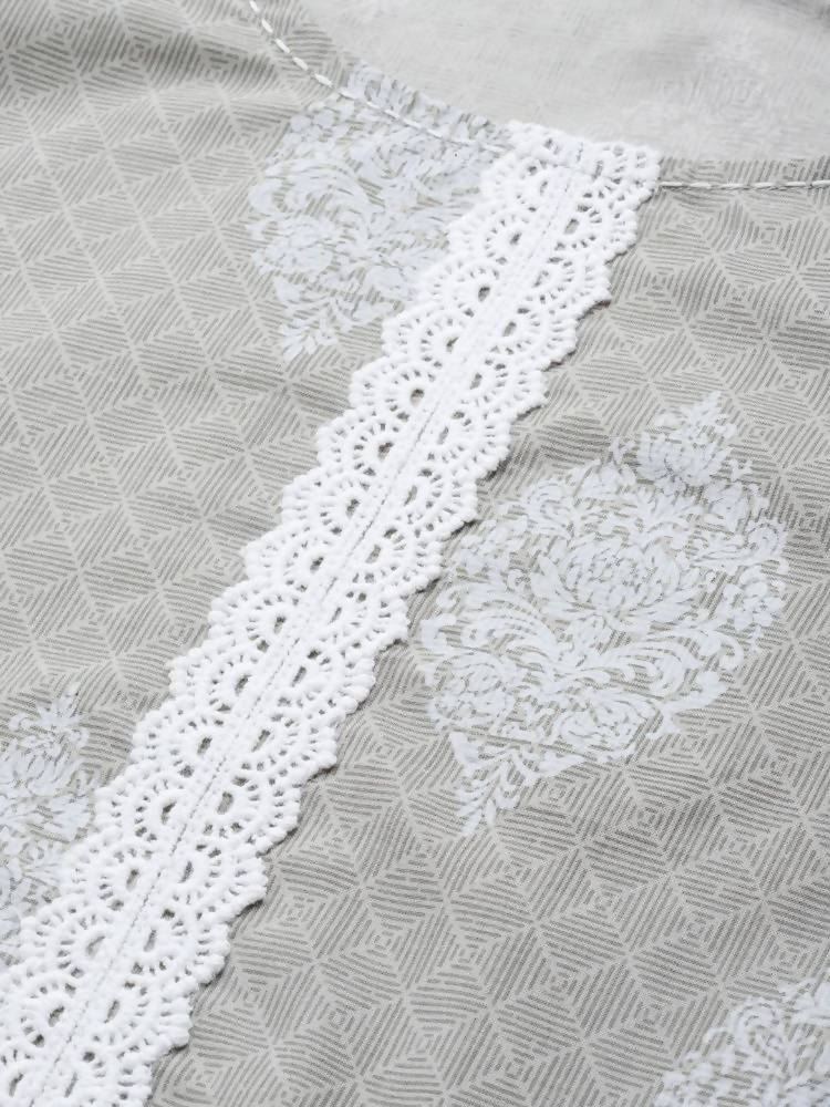 Yufta Grey and Off White Printed Kurta with Palazzo set