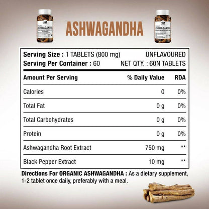 BM Wellness Ashwagandha Organic 800 mg Tablets - Distacart