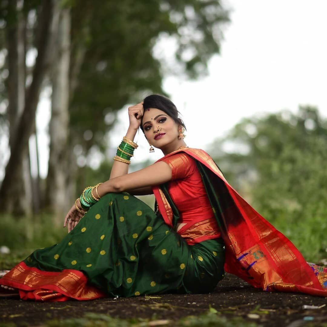 DEIANA'S Beautiful Golden Jari with New Design Soft Lichi Silk Saree - Green - Distacart