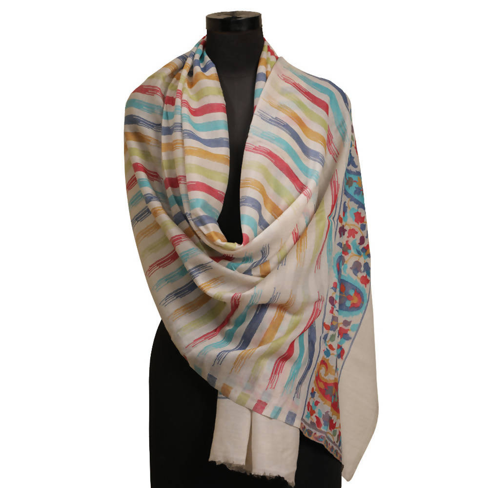 Nizalia Cashmere Fine Wool Beige Kani Palla Stole