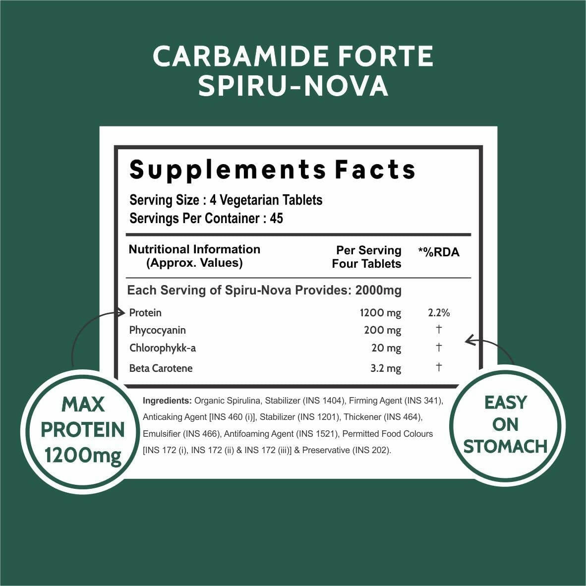 Carbamide Forte Organic Spirulina Tablets - Distacart