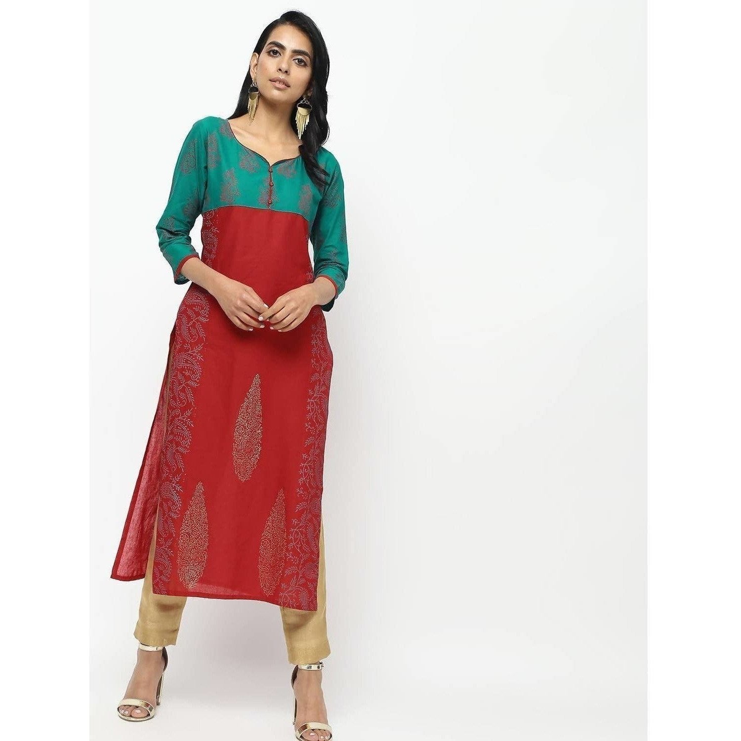 Cheera Red Traight Printed Kurta