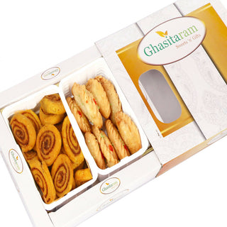 Ghasitaram Holi Gifts: Gujiya and Bakarwadi Hamper - Distacart