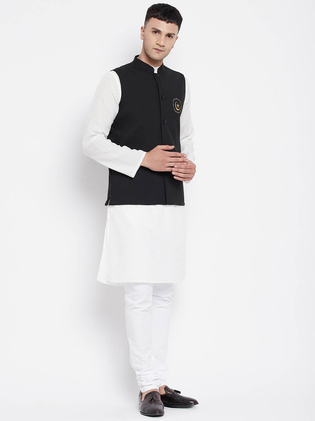 Even Apparels Black Pure Cotton White Kurta Sets With Eid Insignia Jackets PW668 - Distacart