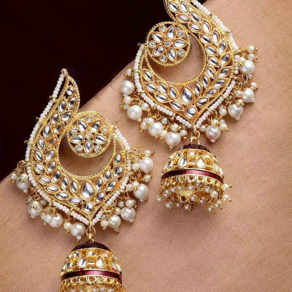 Gold Plated Peacock Design Brass Kundan Stone Handcrafted Jhumka Latkan Earrings By House of Ree - Distacart