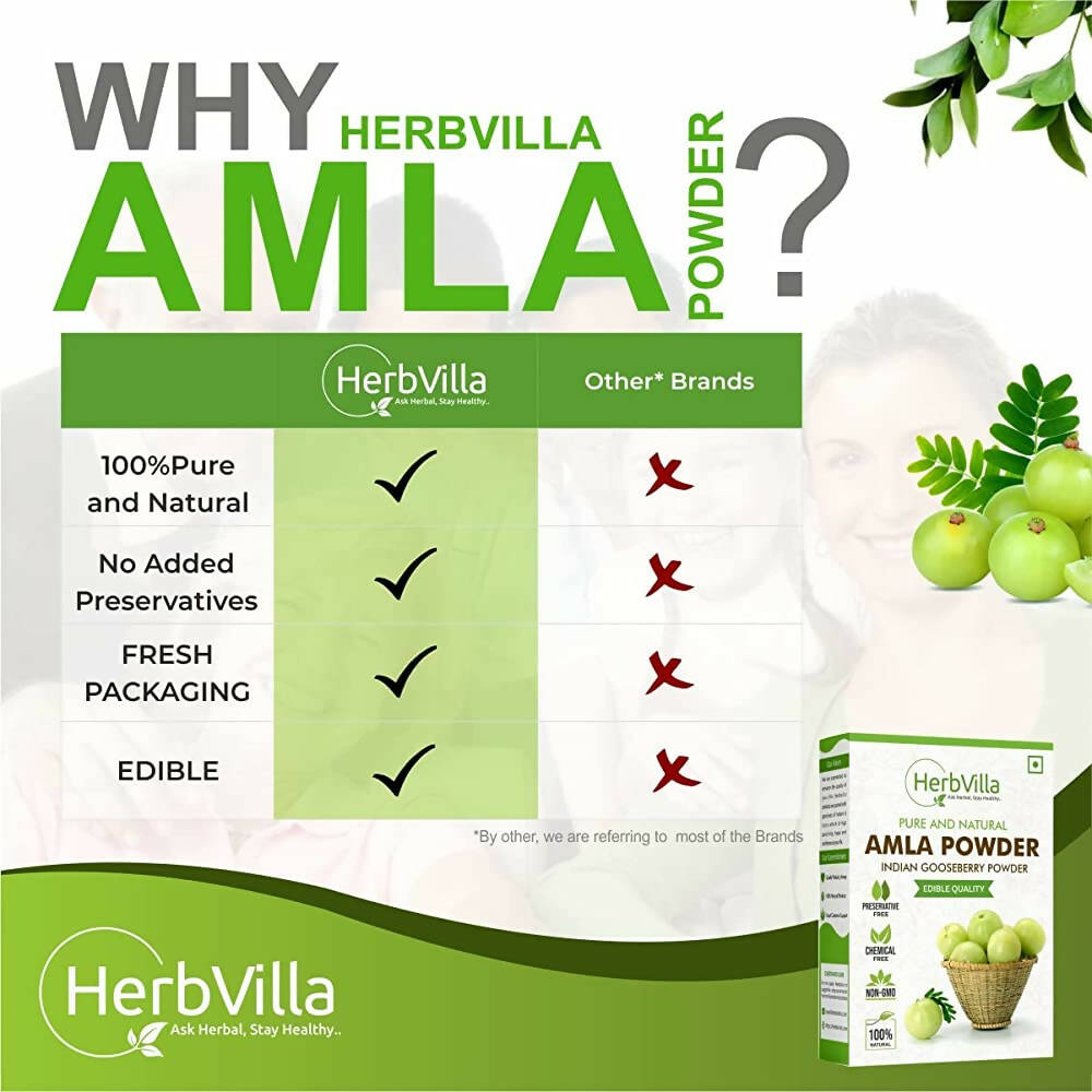 Herbvilla Amla (Indian Gooseberry) Powder For Hair Growth - Distacart
