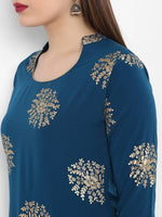 Thumbnail for Janasya Flower Golden Foil Kurta Set with Dipped Hemline - Distacart