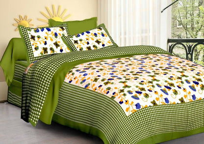 Vamika Printed Cotton Green Floral Bedsheet With Pillow Covers 