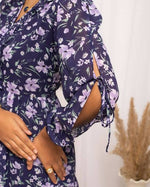 Thumbnail for FIORRA Women's Blue Georgette Floral Printed Western Dress - Distacart