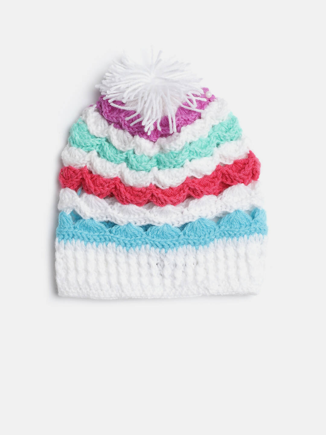 Chutput Kids Woollen Hand Knitted Striped Design Detailed Bobble Cap - Multi - Distacart