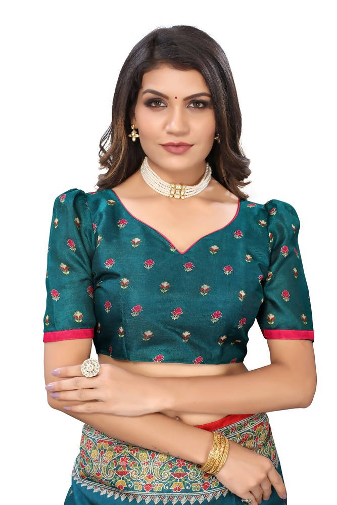 Vamika Rama Green Jute Silk Mirror Work Saree