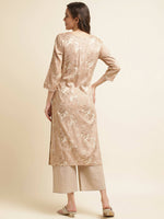 Thumbnail for Beige Poly Rayon Floral Printed Straight Kurta - Prasuti - Distacart