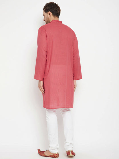 Even Apparels Rust Pure Cotton Long Men's Kurta With Band Collar - Distacart