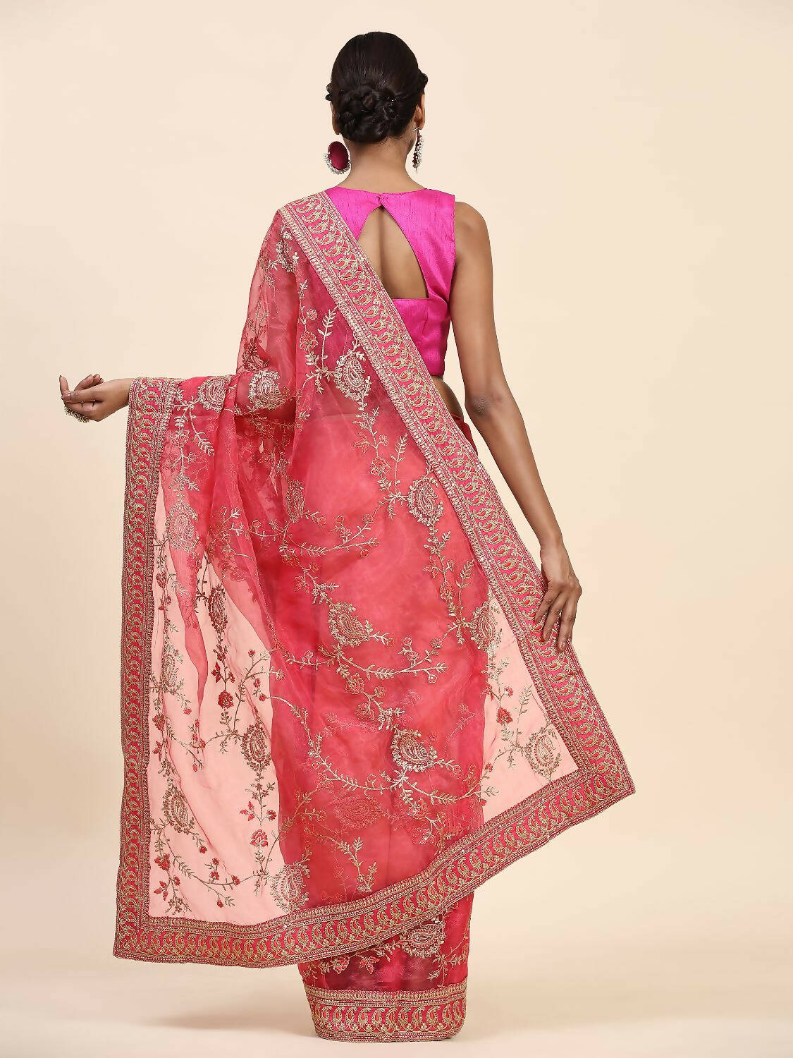 Vamsee Pink Organza Saree - Distacart