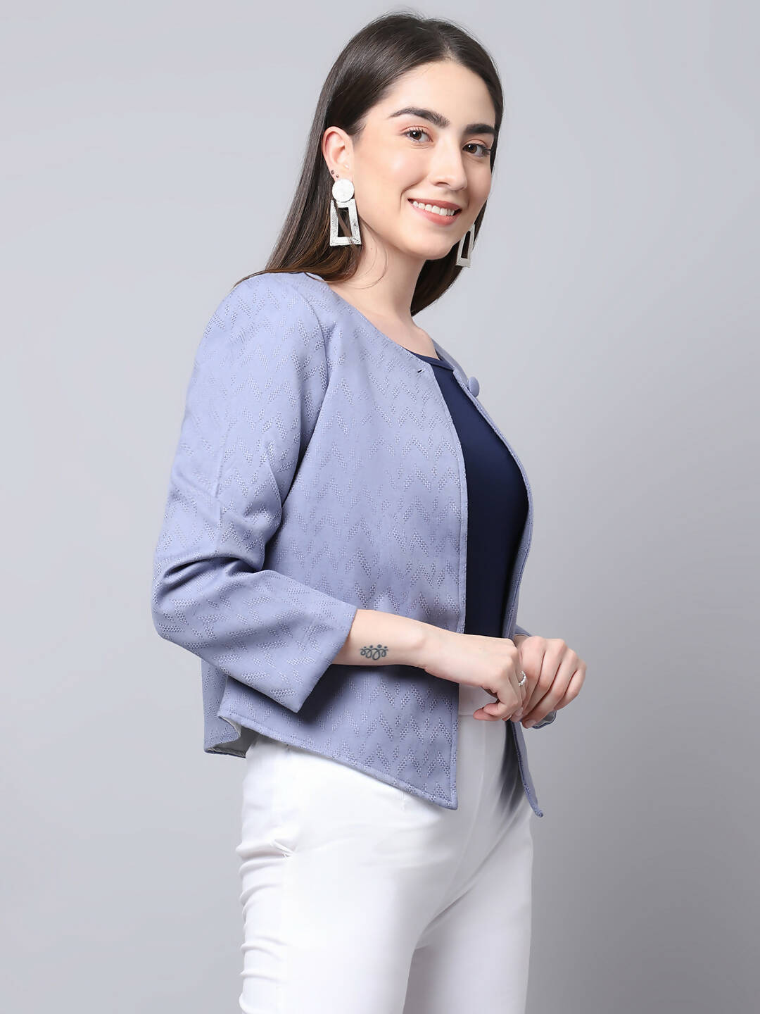 Even Apparels Grey 100% Viscose Open Front Statement Women's Jacket - Distacart