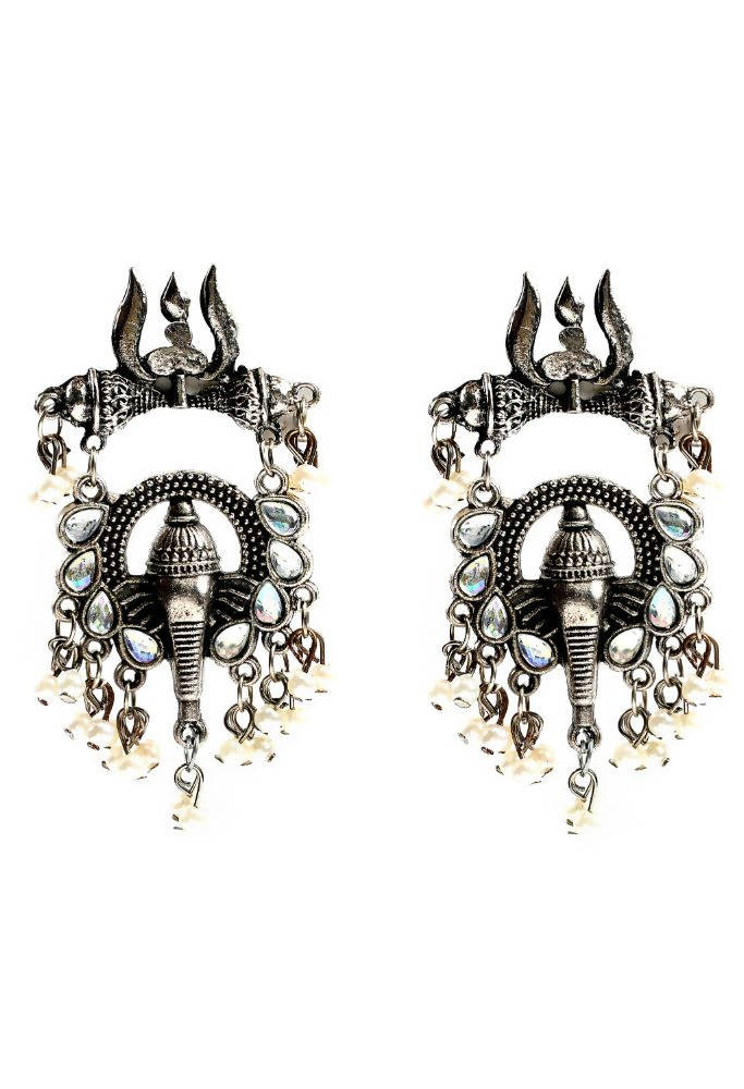 Tehzeeb Creations Oxidised Earrings With Pearl Work And Ganesha Design