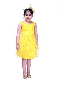 Thumbnail for Asmaani Baby Girl's Yellow Color Satin Knee Length Frock (AS-DRESS_22141) - Distacart