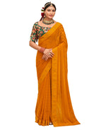 Thumbnail for Mustard Georgette Swaroski Work Saree With Unstitched Blouse Piece - Juhi - Distacart