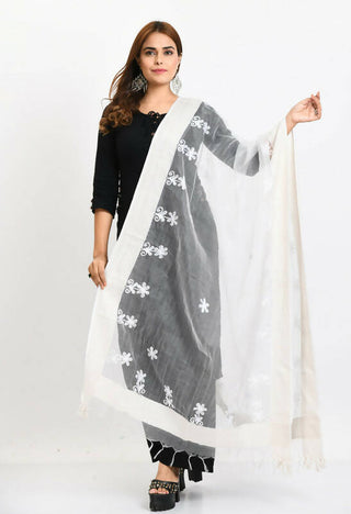 Mominos Fashion Moeza Women's Orgenza All Over Chikan Work White Dupatta - Distacart