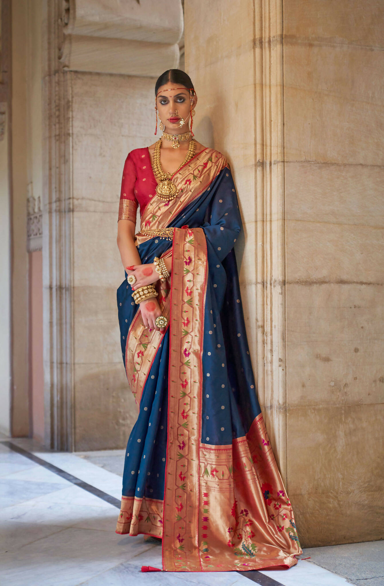 Navu Blue Soft V.P. Silk Magnum Finish, Weaving, Golden Zari Paithani Silk Saree - Rath Kadampalli - Distacart