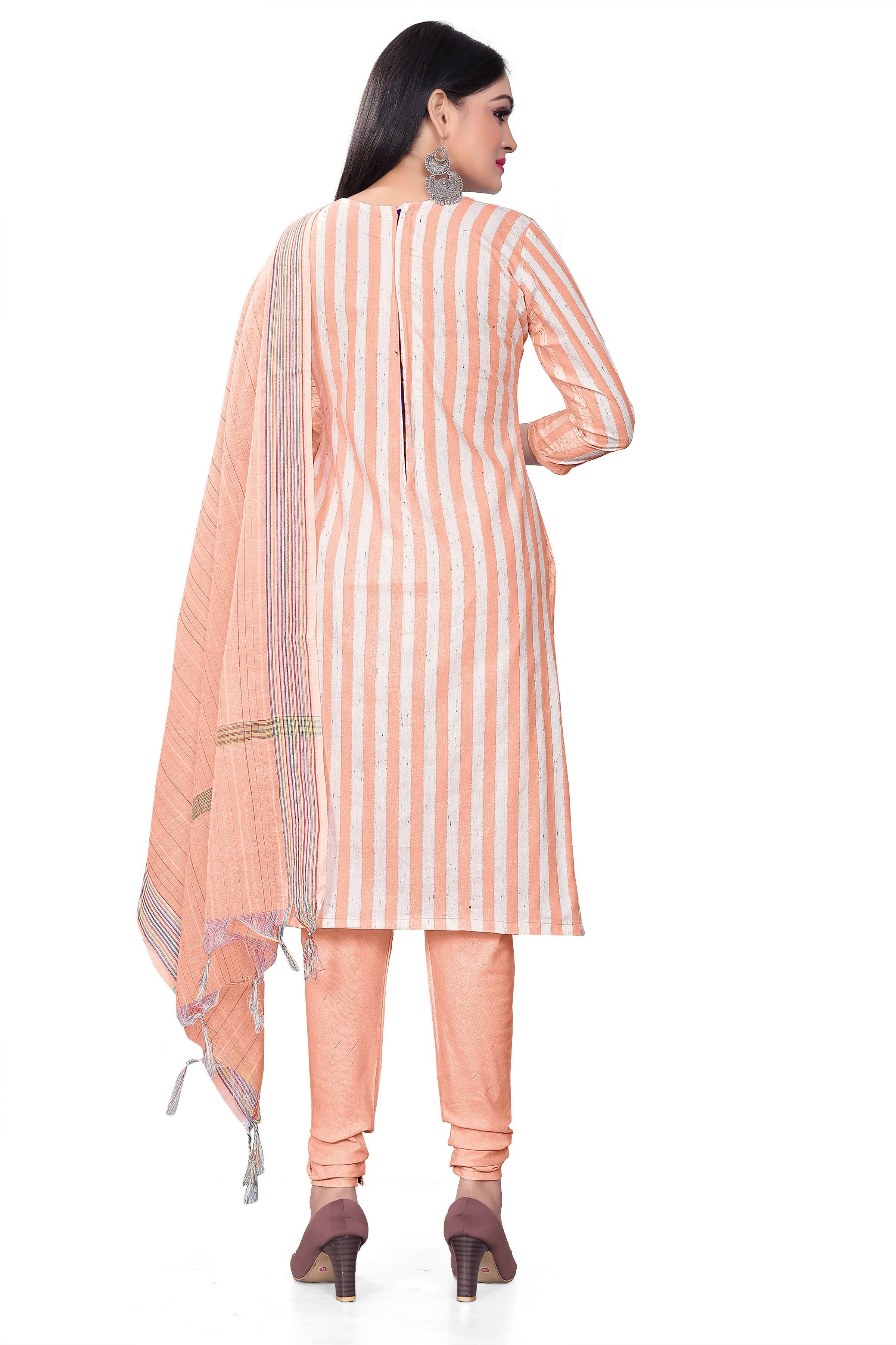 Peach Cotton Jacquard Woven Unstitched Dress Material - Amara - Distacart