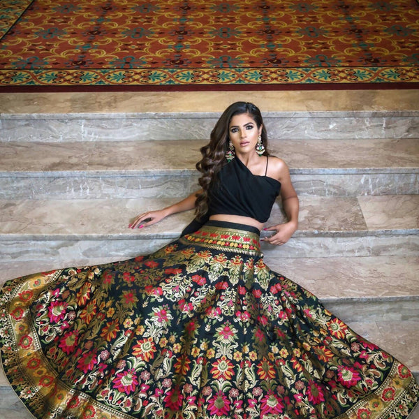 InfinitySaree Black Banarasi Silk Lehenga Choli for Women, Ready to Wear Stitched Lengha Choli for Party - Distacart