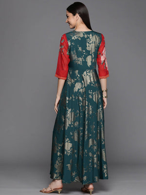 Ahalyaa Women's Green Crepe Gold Smoke Printed Dress - Distacart