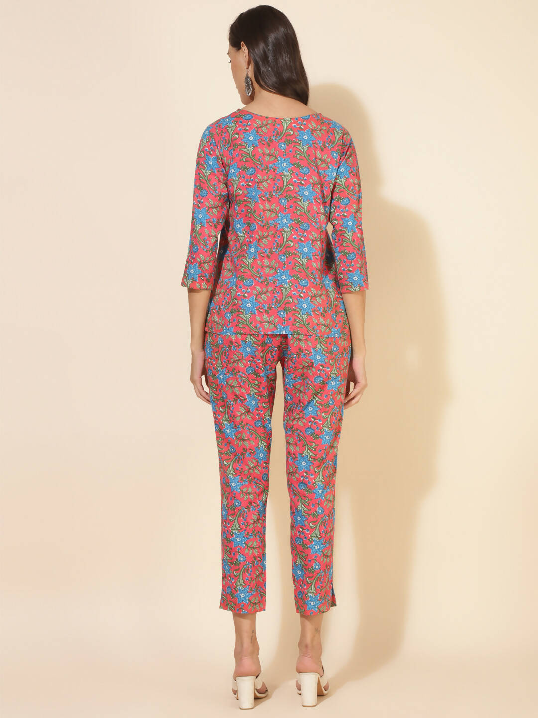 Janasya Women's Pink Cotton Floral Printed Casual Regular Co-ords - Distacart