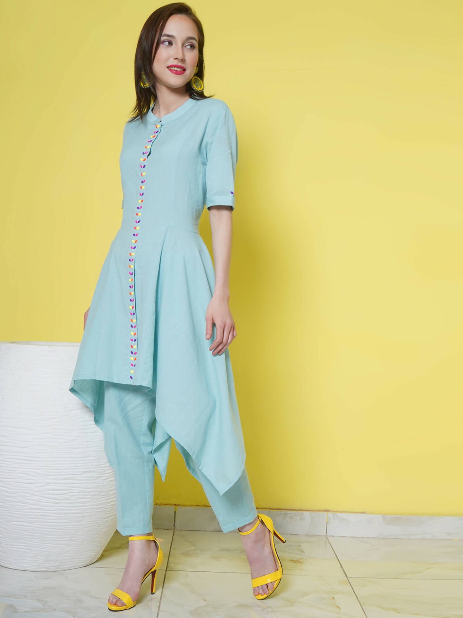 Women Republic Light Blue Cotton Kurta Set - Distacart